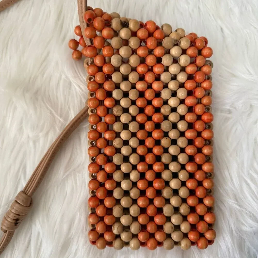 Vintage 1970s Bead Beaded Crossbody Purse Small